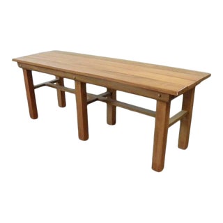 1980s Vintge Solid Oak Wood Bench For Sale