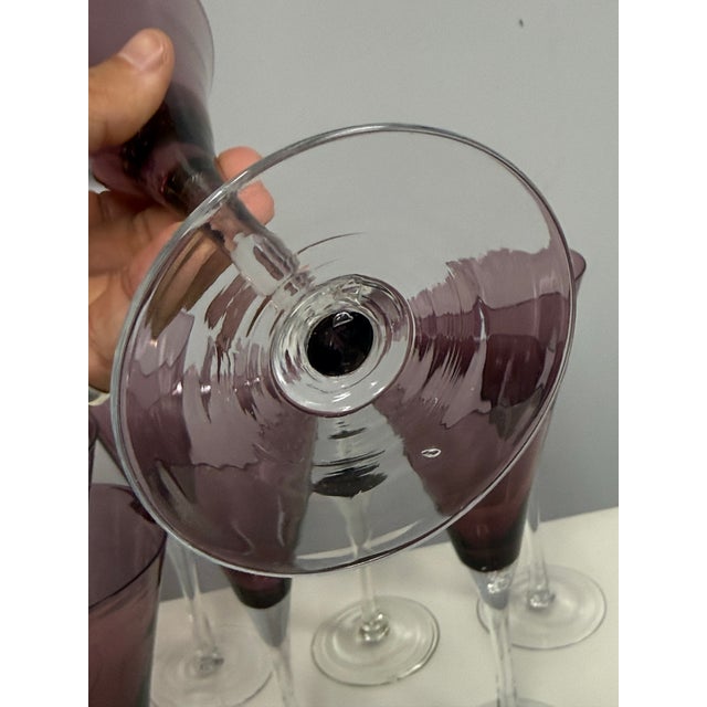 Circa 1990's Pottery Barn Amethyst Champagne Flutes, Set of Nine For Sale - Image 9 of 12