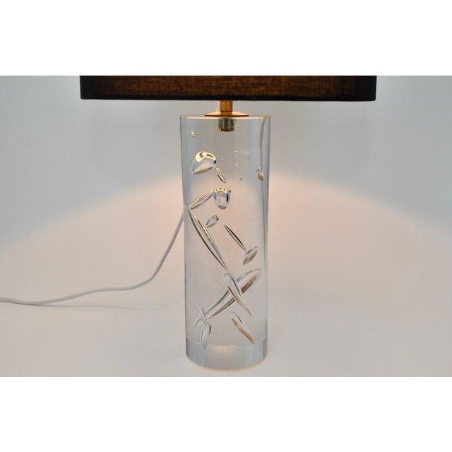 Kosta Boda Vintage Mid Century Modern Kosta Boda Table Lamp Solid Crystal Bubble Glass | Scandinavian Accent Light Clear Minimalist Black Cilinder Buffet 1960 For Sale - Image 4 of 9