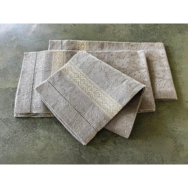 Textile Contemporary Italian Linen Hand Towels by Tessitura Pardi in Taupe With Gold - Set of 3 For Sale - Image 7 of 7