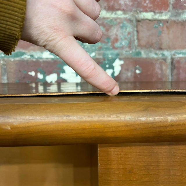 Brown Cherry Wood Full Size Headboard With Storage Gibbings Style For Sale - Image 8 of 10