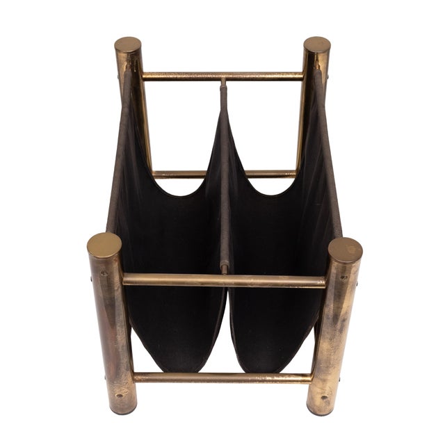 Vintage Brass and Canvas Magazine Holder, 1970s For Sale - Image 4 of 10