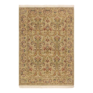 Shabby Chic 1990's Pak-Persian Taupe/Green Wool Rug - 4'0'' X 6'0'' For Sale