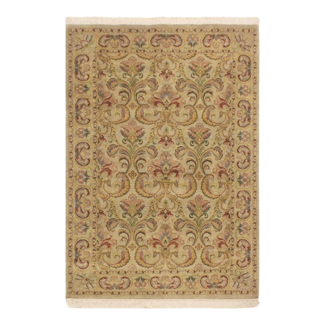 Shabby Chic 1990's Pak-Persian Taupe/Green Wool Rug - 4'0'' X 6'0'' For Sale
