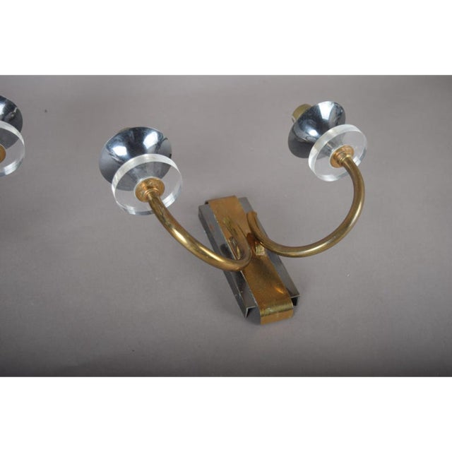 Metal Vintage French Brass Double-Arm Wall Sconces, 1950s, Set of 2 For Sale - Image 7 of 12