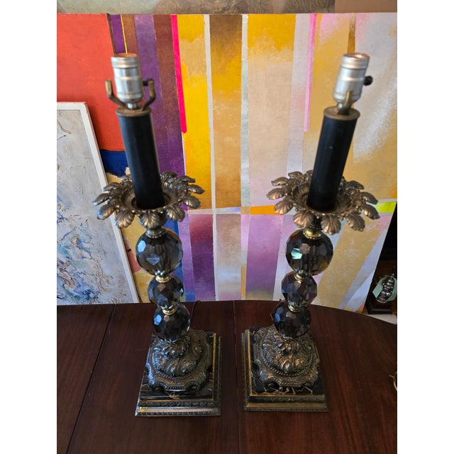 Vintage Mid Century Modern Smoked Crystal Lamps - a Pair For Sale - Image 11 of 11