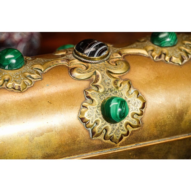 19th Century Stunning Cabochon Gemstone Antique Victorian Domed Brass Metal Desk Casket Box Home Decor For Sale - Image 5 of 14