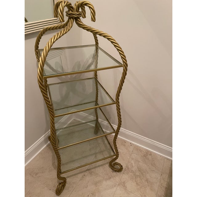 Metal Vintage Metal Rope Twist Design Etagere With 4 Glass Shelves For Sale - Image 7 of 10