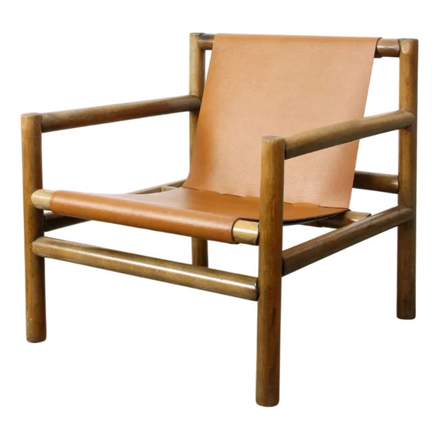 Mid-Century Modern Scandinavian Armchair in Wood and Brown Leatherette, 1960s For Sale