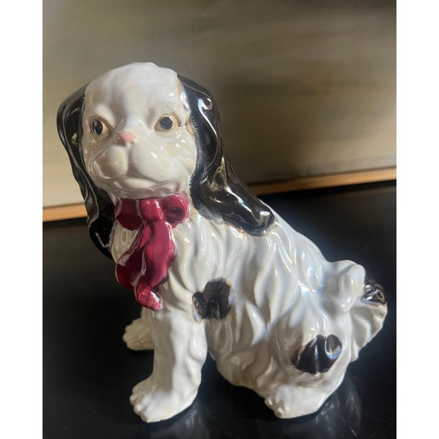 Ceramic Pair of Vintage Staffordshire Glazed Pottery Spaniel Cavaliers For Sale - Image 7 of 11