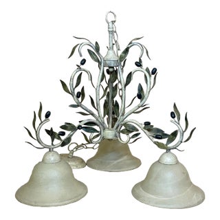 Vintage Italian Style Tole Painted Metal Olive Branch Olive Tree Chandelier For Sale