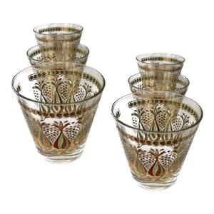 Vintage Mid Century Culver Glasses Set of 6 Gold Georgian Glass Barware Pinneapple Motif