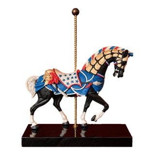 Vintage Hamilton Collection Patriotic Horse | Art of the Carousel | Red White and Blue Americana Carnival Sculpture For Sale