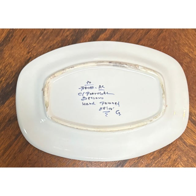 Late 20th Century Vintage Brasao Blue and White Hand Painted Coat of Arms Catchall For Sale - Image 5 of 9