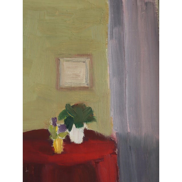 Red 1950 Mid-Century Modern 'The Red Table' Swedish Original Interior Oil Painting, Framed For Sale - Image 8 of 11