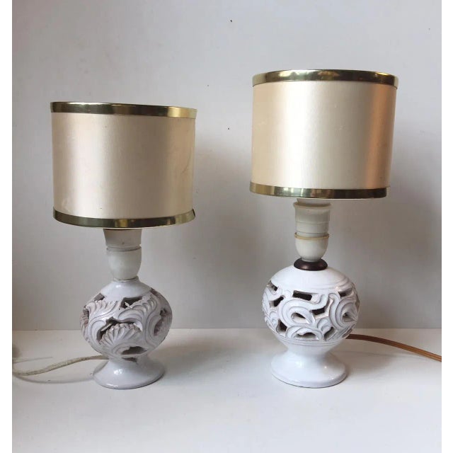 Vintage Perforated Danish Pottery Table Lamps by Michael Andersen, Set of 2 For Sale - Image 3 of 5