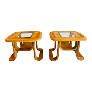 Mid 20th Century Bentwood Side Tables With Smoked Glass - a Pair For Sale
