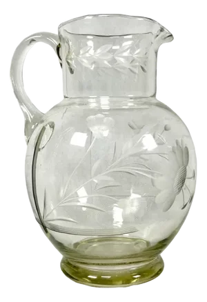 Antique Graved Crystal Water Pitcher, 1900s
