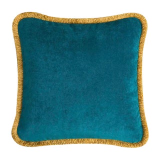 Happy Pillow in Teal and Yellow from Lo Decor For Sale