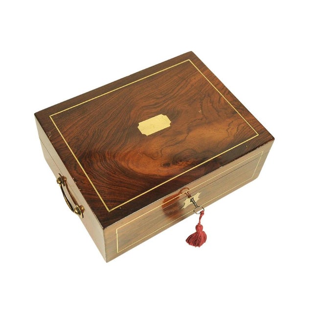 Victorian Rosewood Writing Slope with Brass and Leather Inlay, UK, 1880, Set of 5 For Sale - Image 11 of 13