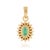 Vintage Inspired Emerald & Diamond Halo Sunburst Pendant in 14k Yellow Gold For Sale - Image 11 of 16