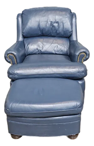 Late 20th Century Hancock & Moore Blue Leather Club Chair Arm Chair W Match Ottoman