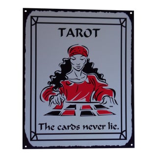 Vintage "Tarot: The Cards Never Lie" Metal Art Sign For Sale