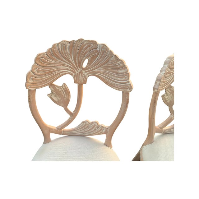 Late 20th Century Lime Wash Lotus Floral Carved Dining Set in the Manner of Phyllis Morris For Sale - Image 9 of 11