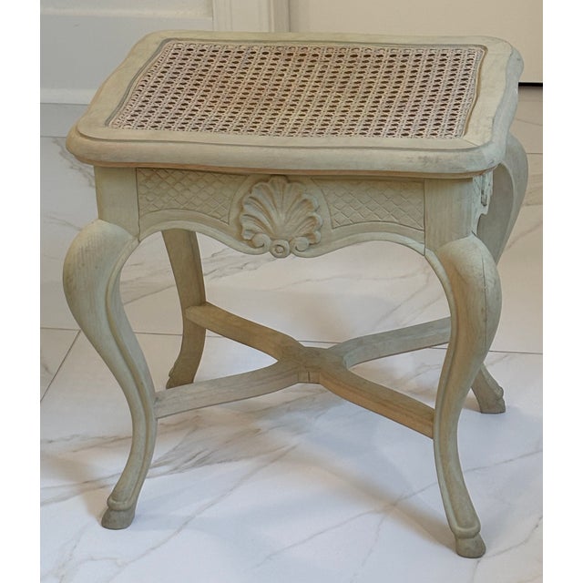Vintage French Louis XV Style Wooden Stool / Vanity Stool With Caned Seat For Sale - Image 15 of 17