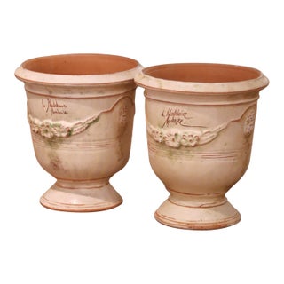 Pair of French Anduze Terracotta Planters Signed La Madeleine For Sale
