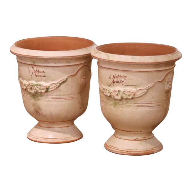 Pair of French Anduze Terracotta Planters Signed La Madeleine For Sale