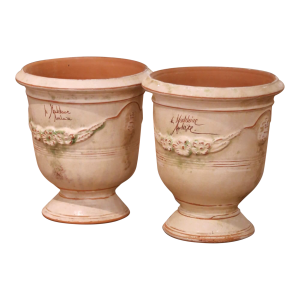 Pair of French Anduze Terracotta Planters Signed La Madeleine