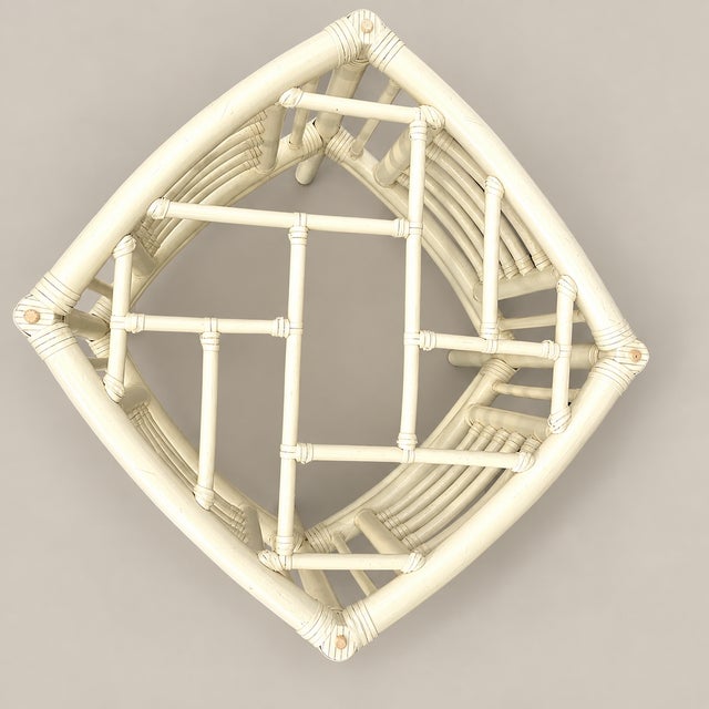 Ficks Reed Vintage Coastal Chinese Chippendale Chinoiserie Bamboo and Wicker Side Tables Ficks Reed Style - A Pair For Sale - Image 4 of 7