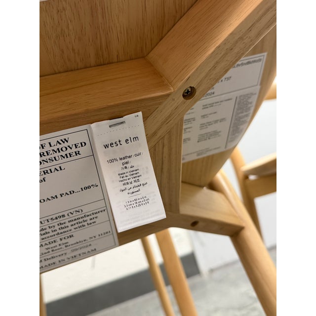 Wood West Elm Irvine Sand Leather Dining Chairs, Set of Six For Sale - Image 7 of 12