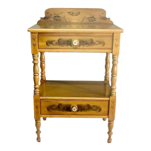 L Hitchcock Harvest Maple Stenciled Two Drawer Nightstand