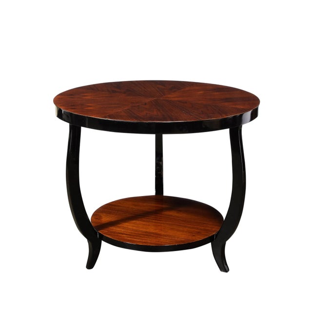 1930s Art Deco Two-Tier Gueridon Table in Book-Matched Walnut & Black Lacquer For Sale - Image 13 of 13