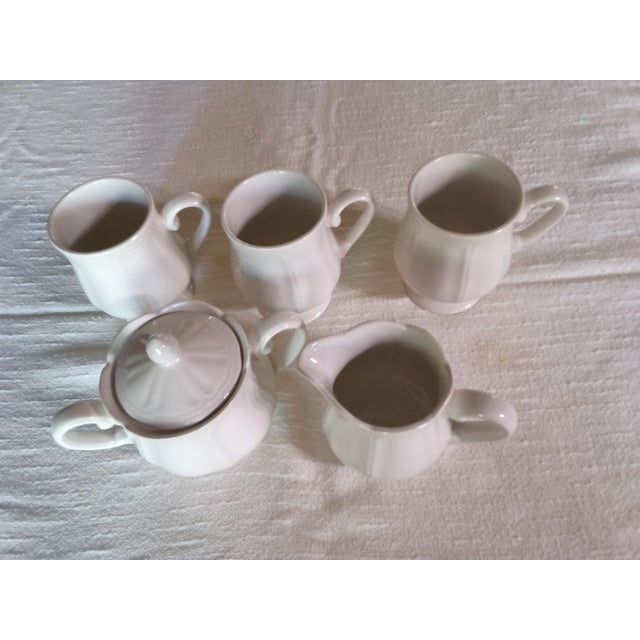 White Vintage Sears Federalist White Ironstone Dinnerware Set - (Complete Service for 8 and Serving Pieces) Bonus Free Crystal Wine Glasses - 81 Pieces For Sale - Image 8 of 18