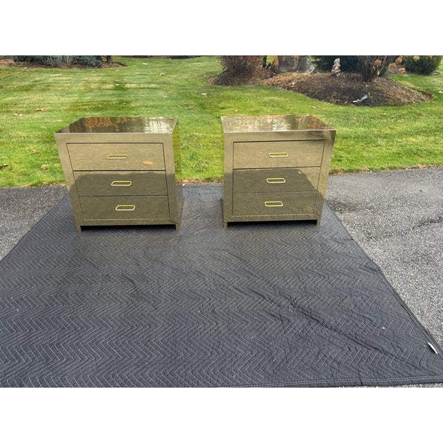 Vintage Sarreid-Style Brass Clad Night Stands or Side Tables With Drawers - A Pair For Sale - Image 10 of 11