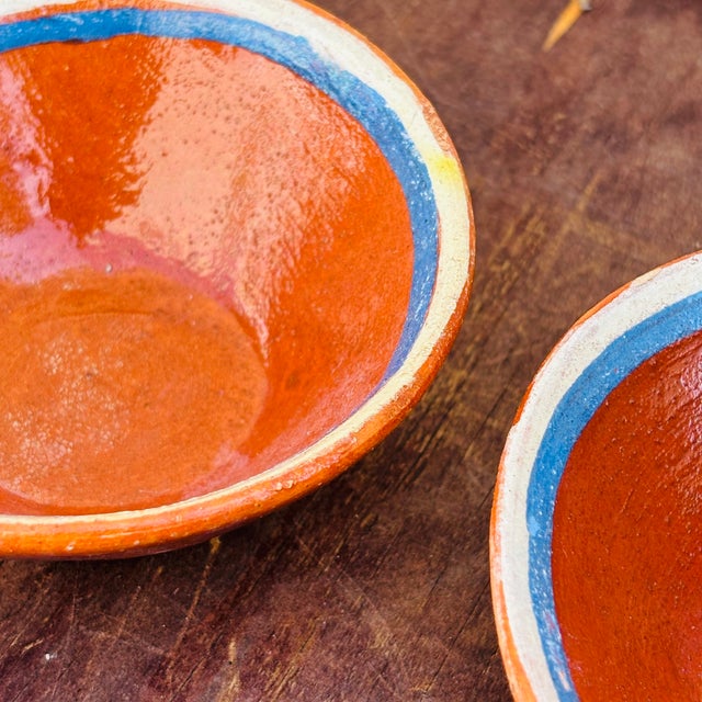 Ceramic Late 20th Century Mexican Hand-Painted Terracotta Condiment Bowls - Set of 6 For Sale - Image 7 of 13