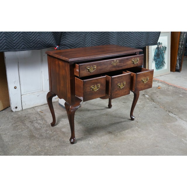 Vintage Queen Anne Chippendale Style Cherry Lowboy Chest Console Hall Table For Sale - Image 6 of 18