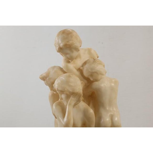 1900 - 1909 Quality Circa 1920's Large Alabaster Lamp of 4 Nymphs Cuddled Together, Lamp on Electrified Base For Sale - Image 5 of 18