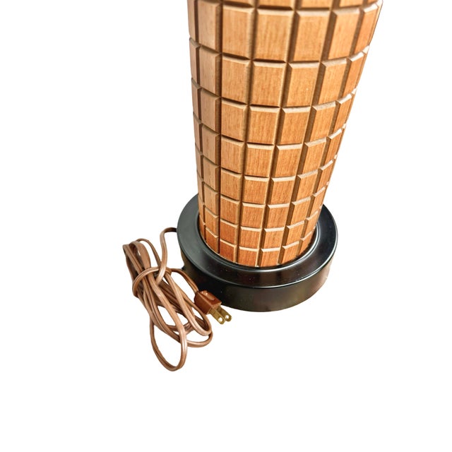 Mid-Century Geometric Table Lamp With Textured Column and Drum Shade For Sale - Image 9 of 9