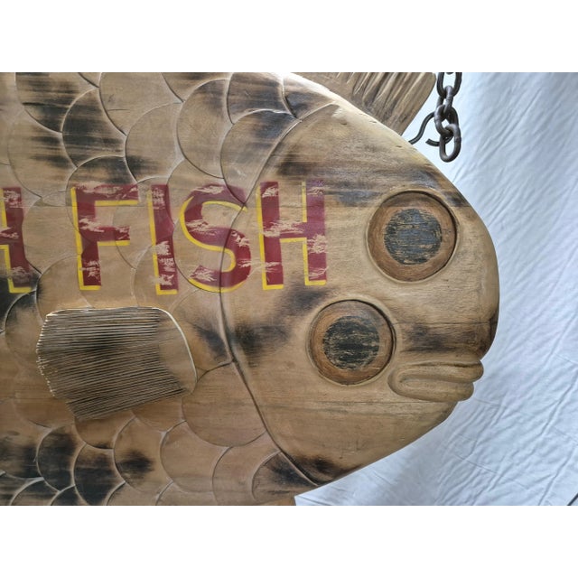 Wood Carved Flounder Trade Sign "Fresh Fish" For Sale - Image 7 of 12