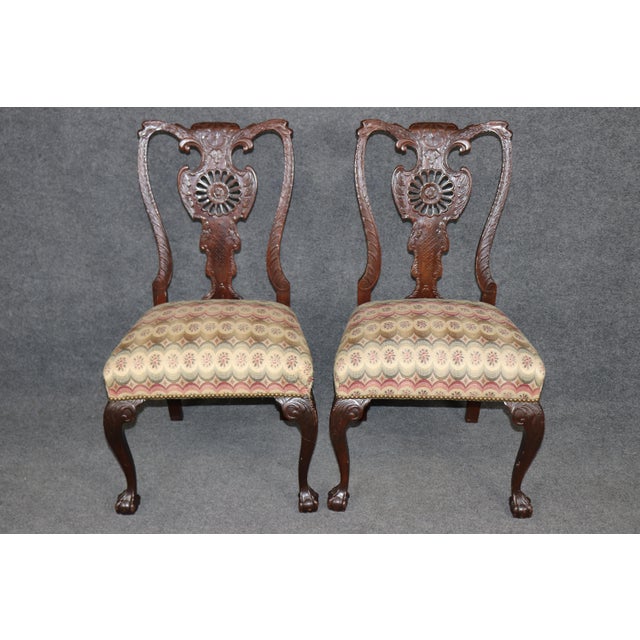 Pair Reticulated Carved Walnut Georgian Style Ball and Claw Foot Side Chairs For Sale - Image 4 of 10