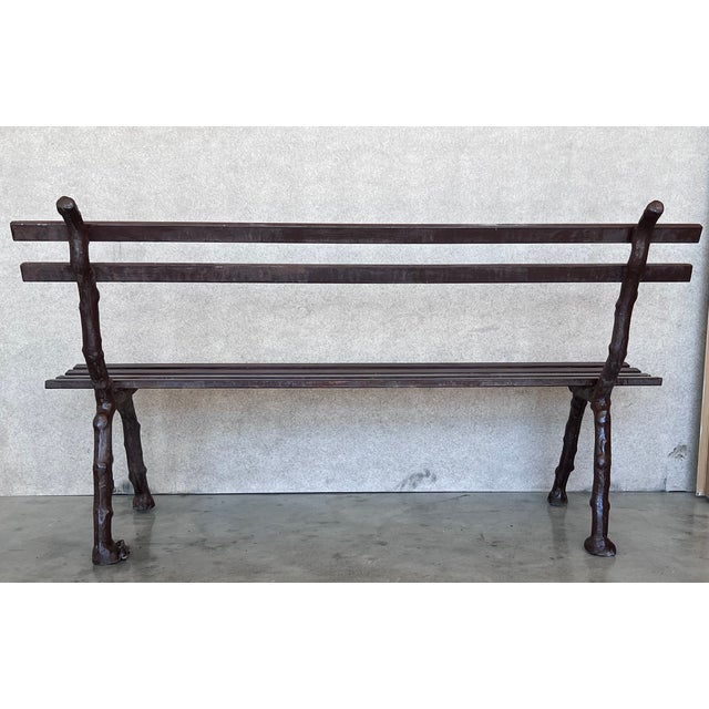 Late 19th Century 19th Century French Provincial Brown Garden Bench With Cast Iron Legs For Sale - Image 5 of 8