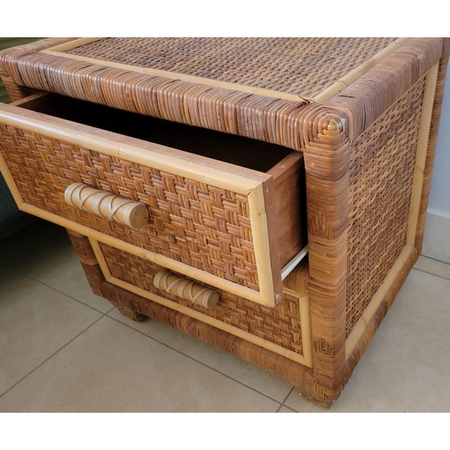 Hollywood Regency 1980s Woven Rattan Nightstand For Sale - Image 3 of 7