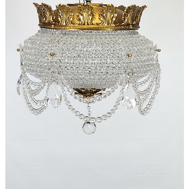 Offered for your consideration is an original an Antique 6 Light Twinkling Beaded Flush Mounted Crystal Chandelier. The...