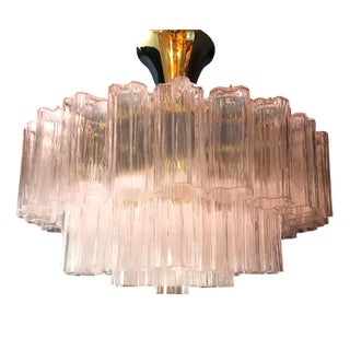 Art Deco Pink Murano Glass Chandelier in the style of Barovier, 1982 For Sale