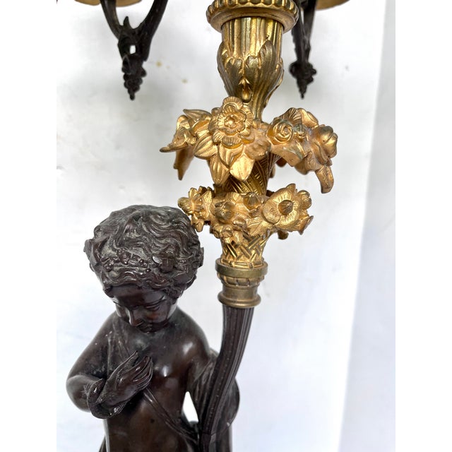 19th Century French Louis XVI Style Figural Bronze and Marble Candelabra - A Pair For Sale - Image 16 of 18