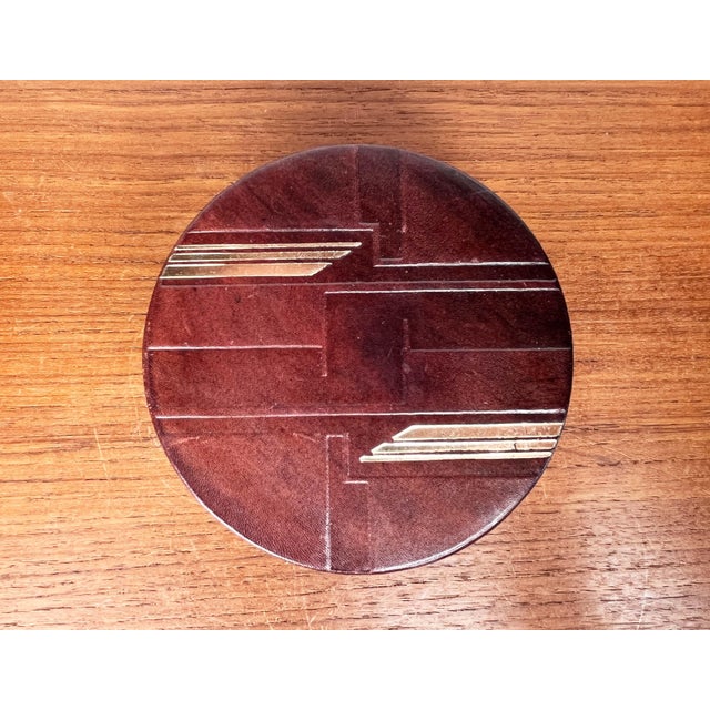 Art Deco German Round Leather Jewelry Box with Lid, 1920s For Sale - Image 3 of 18